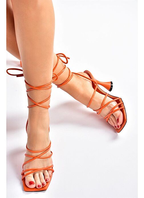 Turuncu Bilekten Bağlamalı Topuklu Kadın Ayakkabı M369543409 - Görsel 2