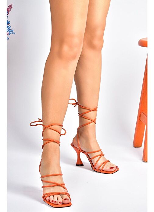 Turuncu Bilekten Bağlamalı Topuklu Kadın Ayakkabı M369543409 - Görsel 3