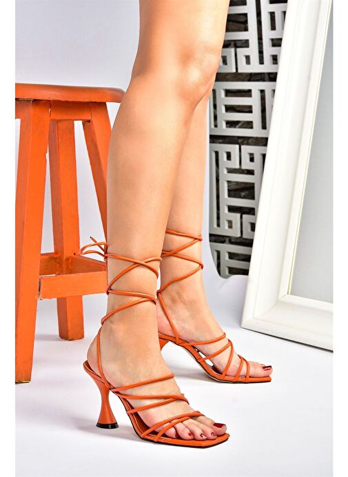 Turuncu Bilekten Bağlamalı Topuklu Kadın Ayakkabı M369543409 - Görsel 5