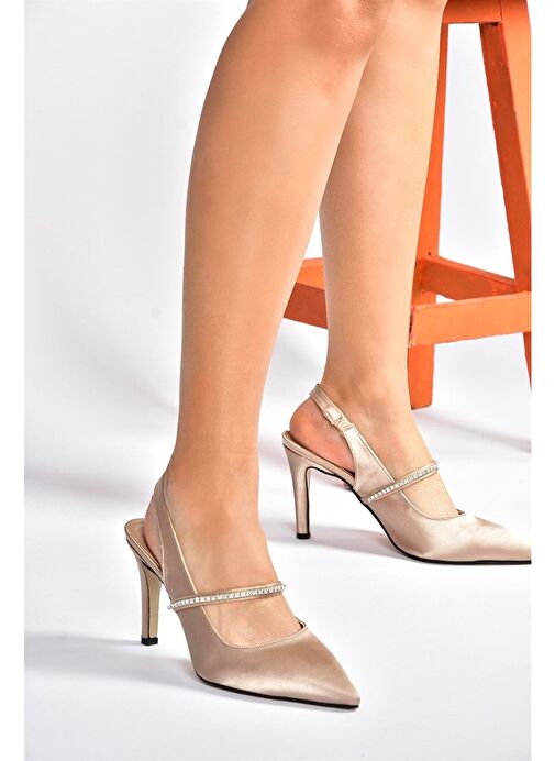 Ten Saten Kumaş Taşlı Topuklu Ayakkabı M404707404 - Görsel 3