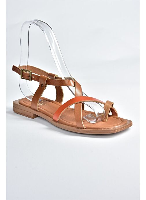 Taba/Turuncu Hakiki Deri Parmak Arası Kadın Sandalet M291841203 - Görsel 5