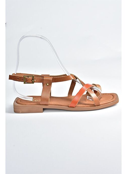 Taba/Turuncu Hakiki Deri Parmak Arası Kadın Sandalet M291841203 - Görsel 6
