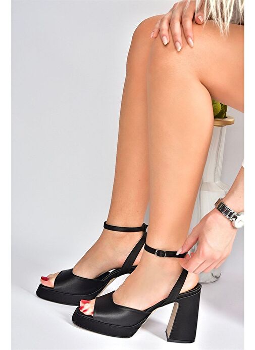 Siyah Saten Kumaş Kalın Platform Topuklu Kadın Ayakkabı M570345604 - Görsel 2