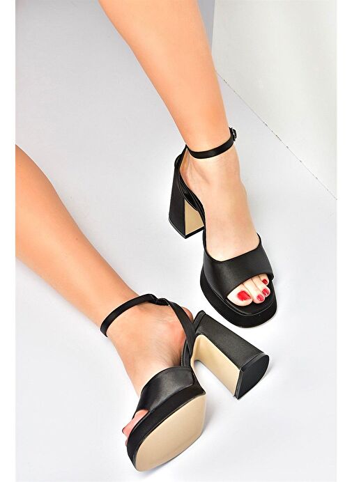 Siyah Saten Kumaş Kalın Platform Topuklu Kadın Ayakkabı M570345604 - Görsel 3