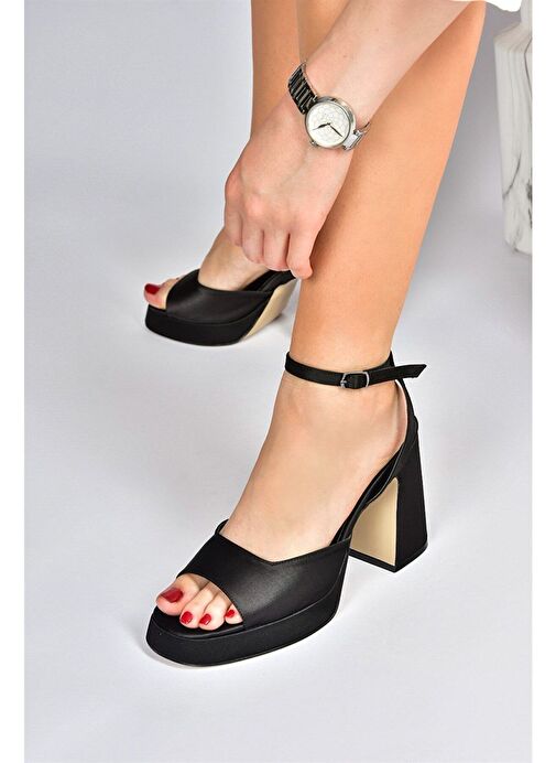 Siyah Saten Kumaş Kalın Platform Topuklu Kadın Ayakkabı M570345604 - Görsel 5