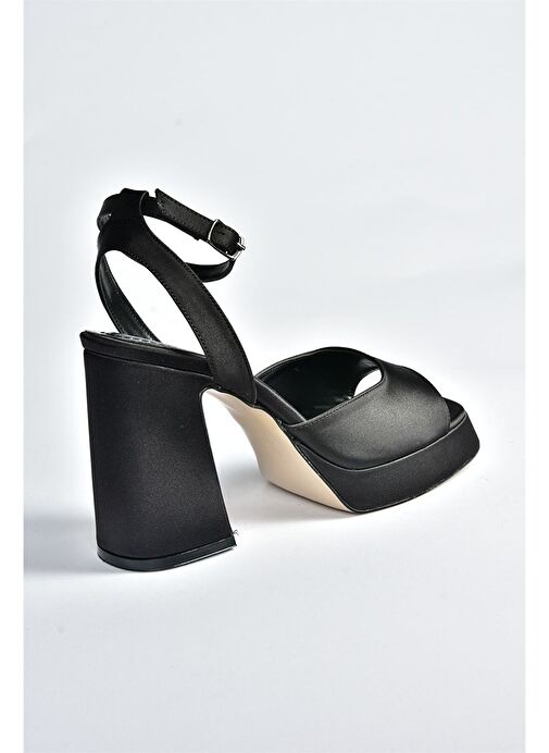 Siyah Saten Kumaş Kalın Platform Topuklu Kadın Ayakkabı M570345604 - Görsel 9