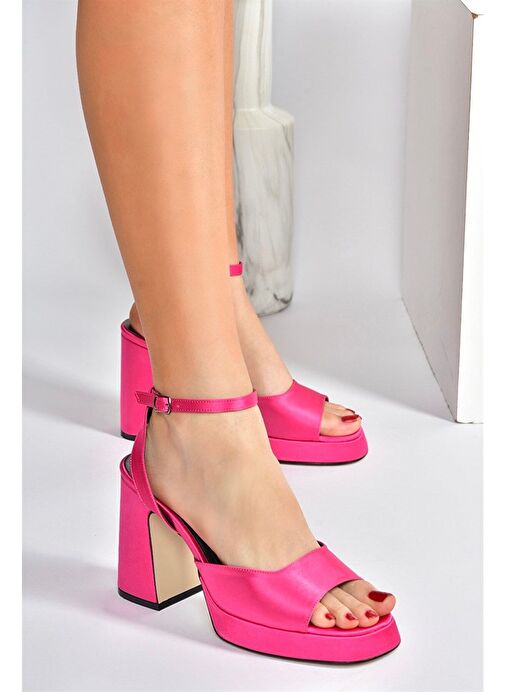 Fuşya Saten Kumaş Kalın Platform Topuklu Kadın Ayakkabı M570345604 - Görsel 2