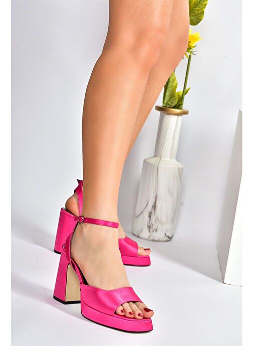 Fuşya Saten Kumaş Kalın Platform Topuklu Kadın Ayakkabı M570345604 - Görsel 4