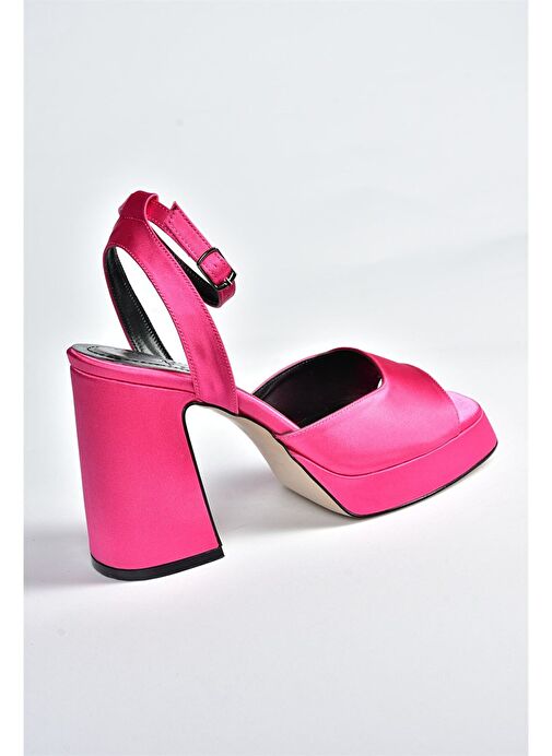 Fuşya Saten Kumaş Kalın Platform Topuklu Kadın Ayakkabı M570345604 - Görsel 5