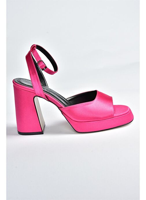 Fuşya Saten Kumaş Kalın Platform Topuklu Kadın Ayakkabı M570345604 - Görsel 6