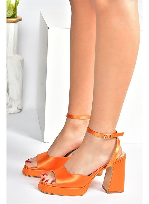 Turuncu Saten Kumaş Kalın Platform Topuklu Kadın Ayakkabı M570345604 - Görsel 3