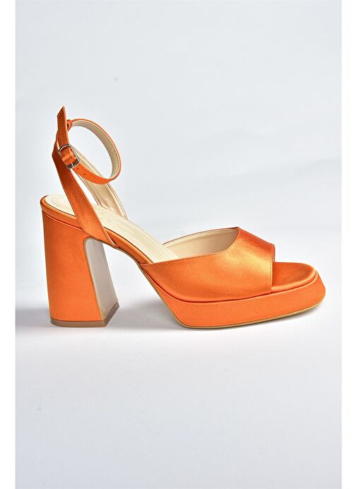 Turuncu Saten Kumaş Kalın Platform Topuklu Kadın Ayakkabı M570345604 - Görsel 5
