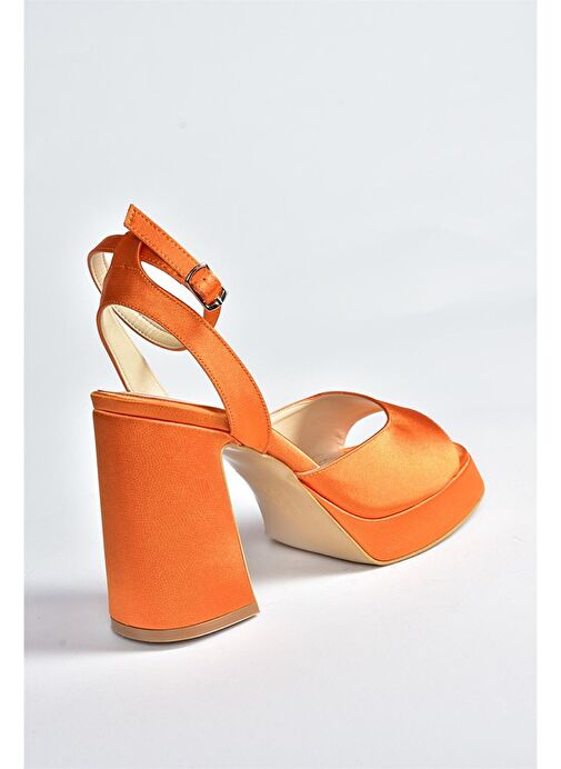 Turuncu Saten Kumaş Kalın Platform Topuklu Kadın Ayakkabı M570345604 - Görsel 6