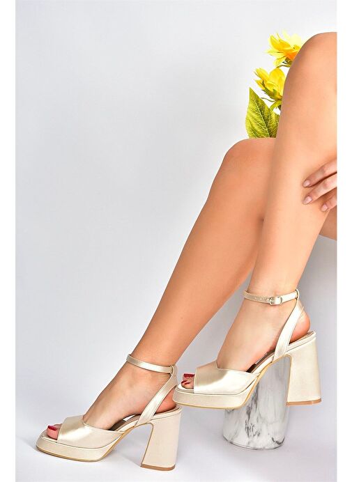 Ten Saten Kumaş Kalın Platform Topuklu Kadın Ayakkabı M570345604 - Görsel 4