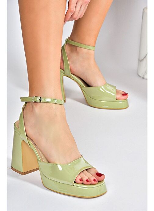 Yeşil Rugan Kalın Platform Topuklu Kadın Ayakkabı M570345608 - Görsel 3