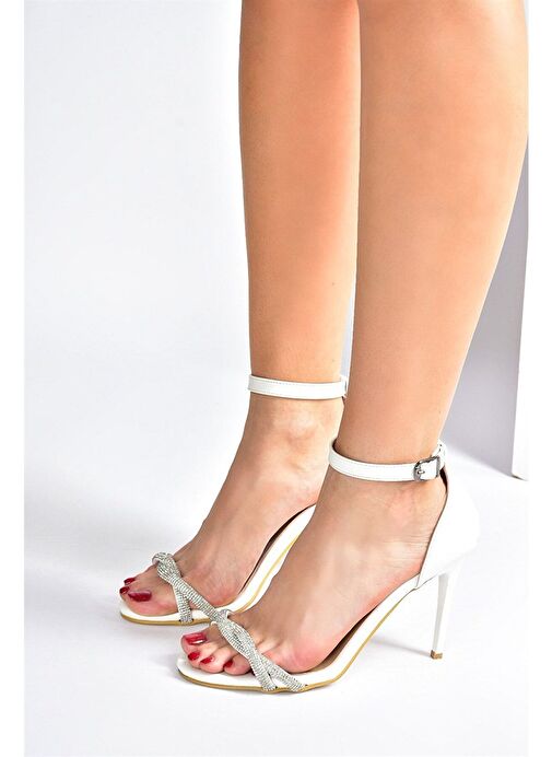 Beyaz Taşlı İnce Topuklu Kadın Abiye Ayakkabı M752121309 - Görsel 3