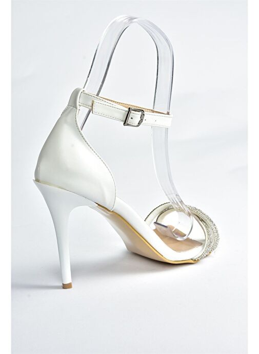 Beyaz Taşlı İnce Topuklu Kadın Abiye Ayakkabı M752121309 - Görsel 6