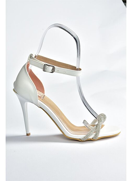 Beyaz Taşlı İnce Topuklu Kadın Abiye Ayakkabı M752121309 - Görsel 7