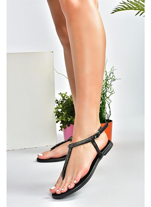 Siyah Taş Detaylı Parmak Arası Sandalet M272025009 - Görsel 4