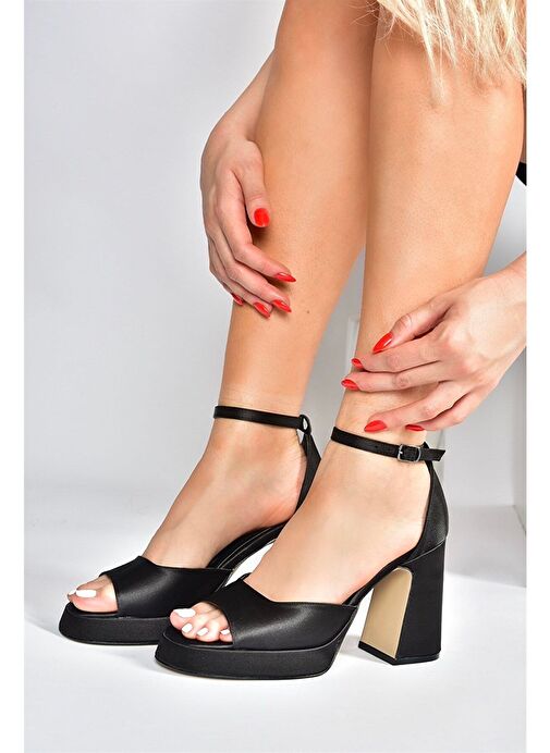 Siyah Saten Kumaş Kalın Platform Topuklu Kadın Ayakkabı M570020804 - Görsel 3