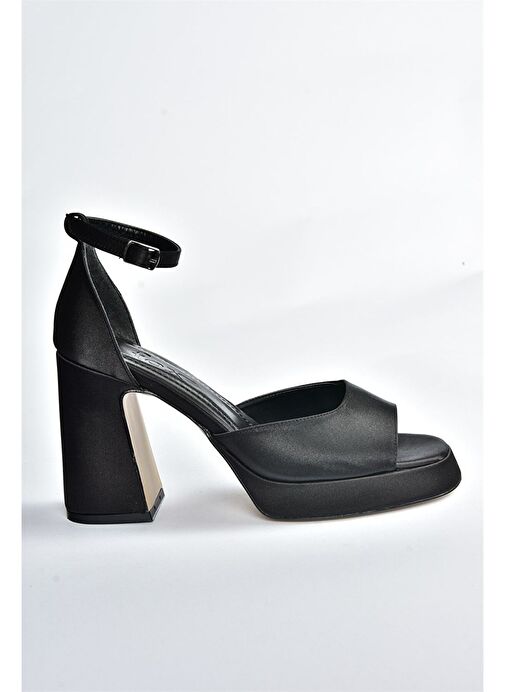 Siyah Saten Kumaş Kalın Platform Topuklu Kadın Ayakkabı M570020804 - Görsel 6