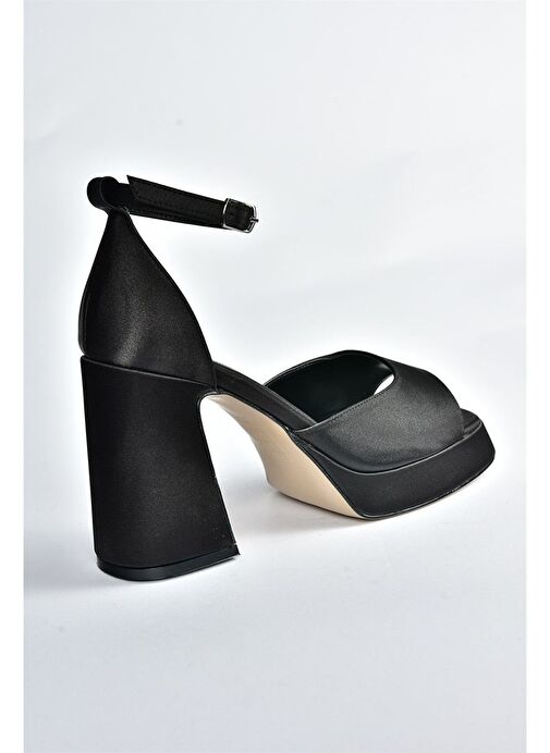 Siyah Saten Kumaş Kalın Platform Topuklu Kadın Ayakkabı M570020804 - Görsel 7