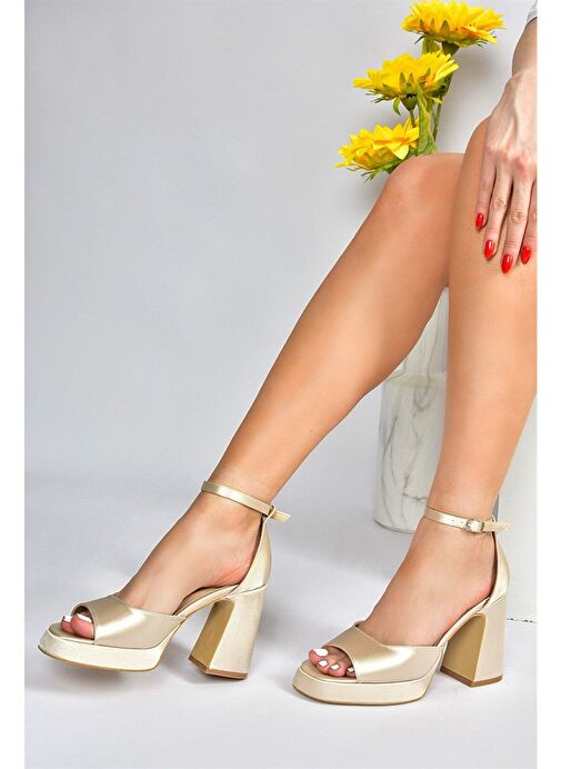 Ten Saten Kumaş Kalın Platform Topuklu Kadın Ayakkabı M570020804 - Görsel 2