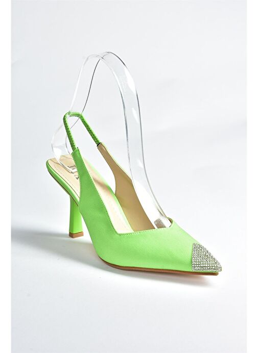 Fıstık Yeşili Saten Kumaş Taş Detaylı Kadın Topuklu Ayakkabı M882027604 - Görsel 6