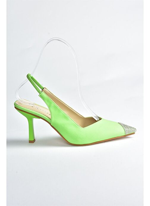 Fıstık Yeşili Saten Kumaş Taş Detaylı Kadın Topuklu Ayakkabı M882027604 - Görsel 7