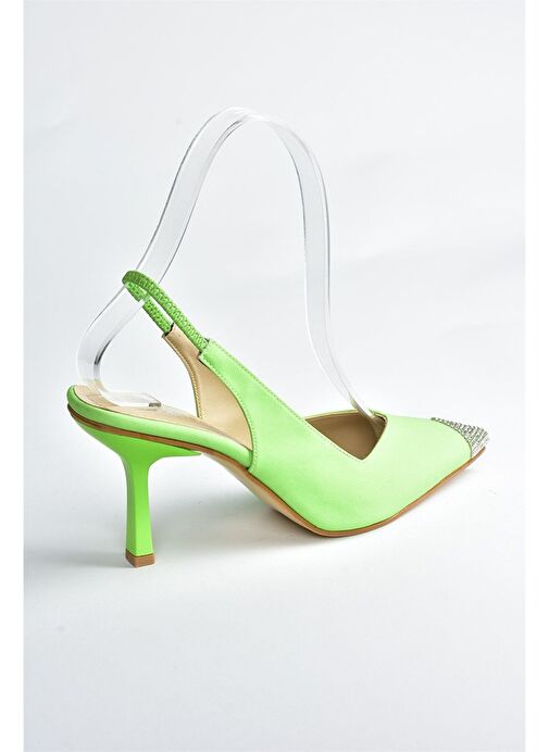 Fıstık Yeşili Saten Kumaş Taş Detaylı Kadın Topuklu Ayakkabı M882027604 - Görsel 8