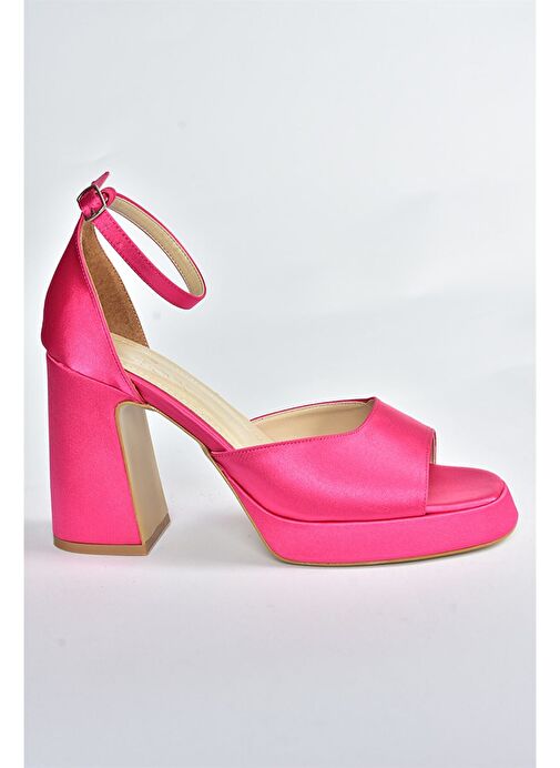Fuşya Saten Kumaş Kalın Platform Topuklu Kadın Ayakkabı M570020804 - Görsel 8