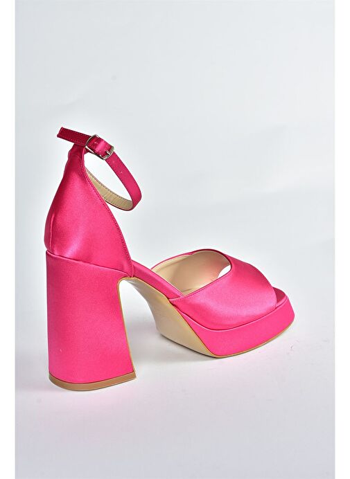 Fuşya Saten Kumaş Kalın Platform Topuklu Kadın Ayakkabı M570020804 - Görsel 9