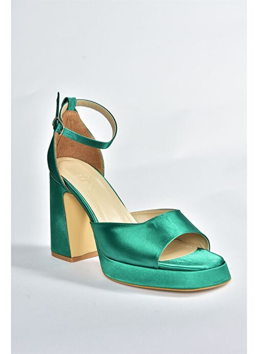 Yeşil Saten Kumaş Kalın Platform Topuklu Kadın Ayakkabı M570020804 - Görsel 7