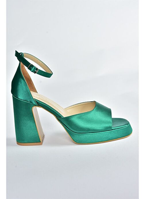 Yeşil Saten Kumaş Kalın Platform Topuklu Kadın Ayakkabı M570020804 - Görsel 8