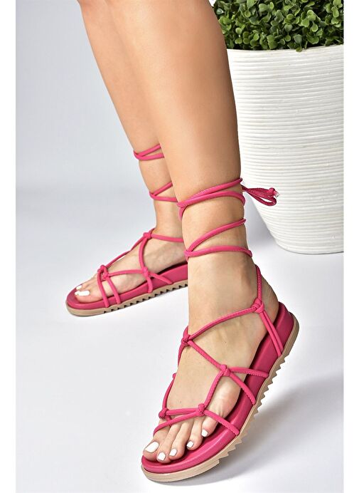 Fuşya Bağlama Detaylı Kadın Sandalet M705143909 - Görsel 3