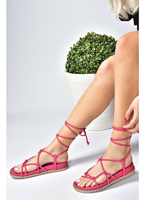 Fuşya Bağlama Detaylı Kadın Sandalet M705143909 - Görsel 4