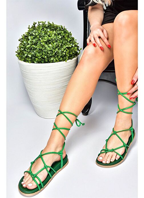 Yeşil Bağlama Detaylı Kadın Sandalet M705143909 - Görsel 2