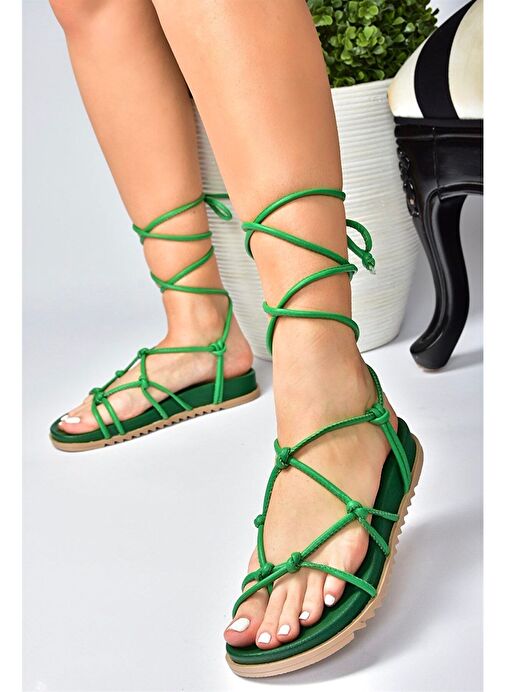 Yeşil Bağlama Detaylı Kadın Sandalet M705143909 - Görsel 3
