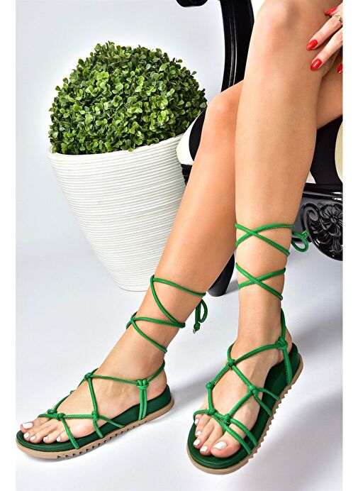 Yeşil Bağlama Detaylı Kadın Sandalet M705143909 - Görsel 4