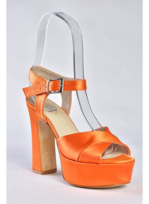 Turuncu Saten Kumaş Platform Topuklu Kadın Abiye Ayakkabı M348202404 - Görsel 6
