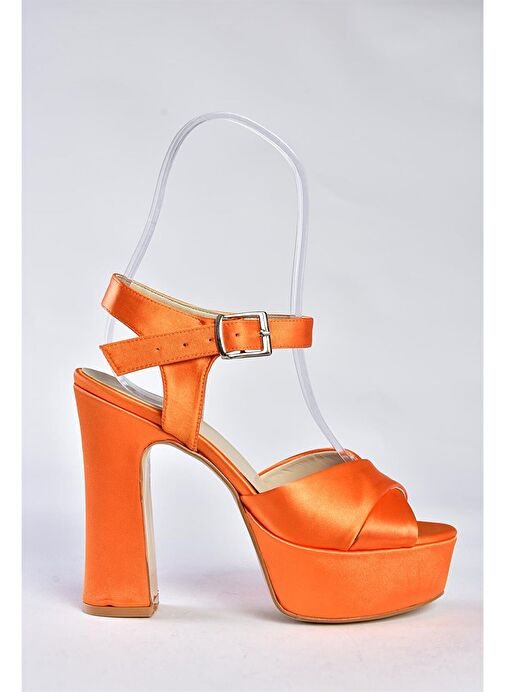 Turuncu Saten Kumaş Platform Topuklu Kadın Abiye Ayakkabı M348202404 - Görsel 7