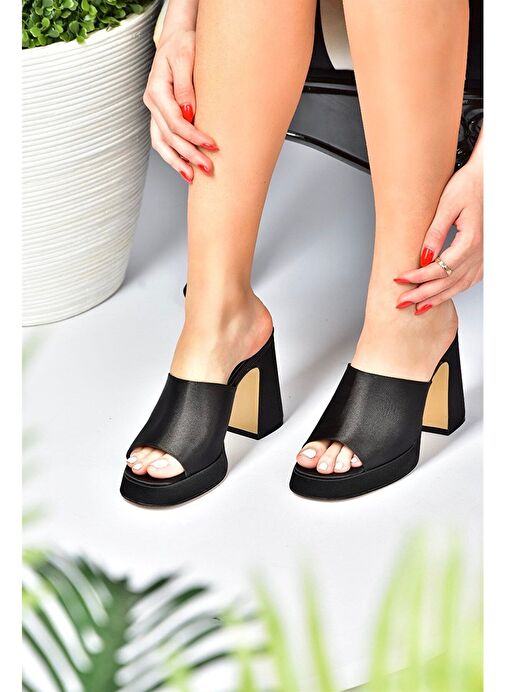 Siyah Saten Kumaş Kalın Topuklu Kadın Terlik M570021204 - Görsel 4