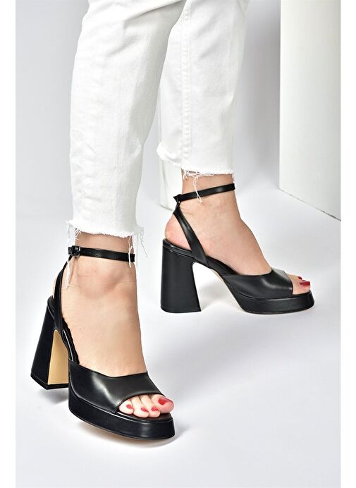 Siyah Kalın Platform Topuklu Kadın Ayakkabı M570345609 - Görsel 3