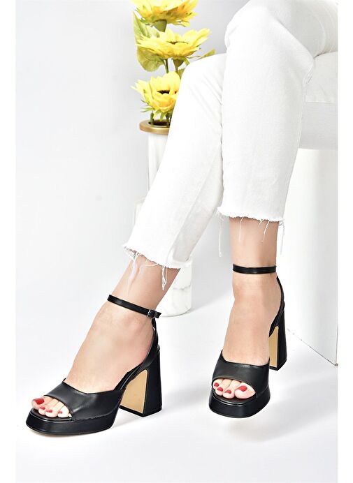 Siyah Kalın Platform Topuklu Kadın Ayakkabı M570345609 - Görsel 5