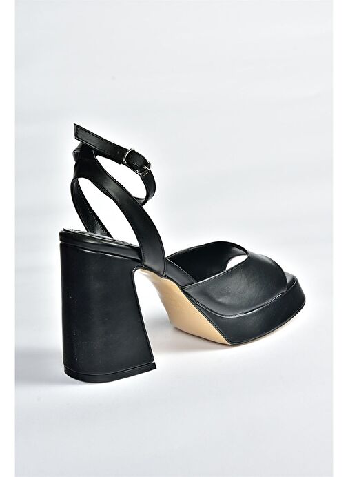 Siyah Kalın Platform Topuklu Kadın Ayakkabı M570345609 - Görsel 8