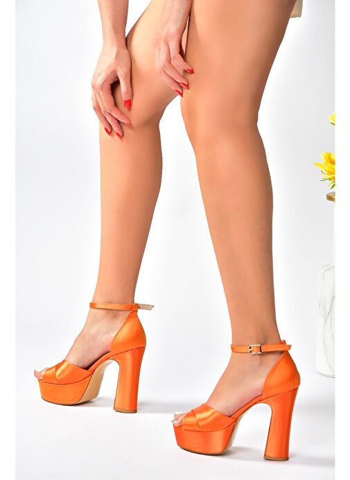Turuncu Saten Kumaş Platform Topuklu Kadın Abiye Ayakkabı M348202504 - Görsel 5