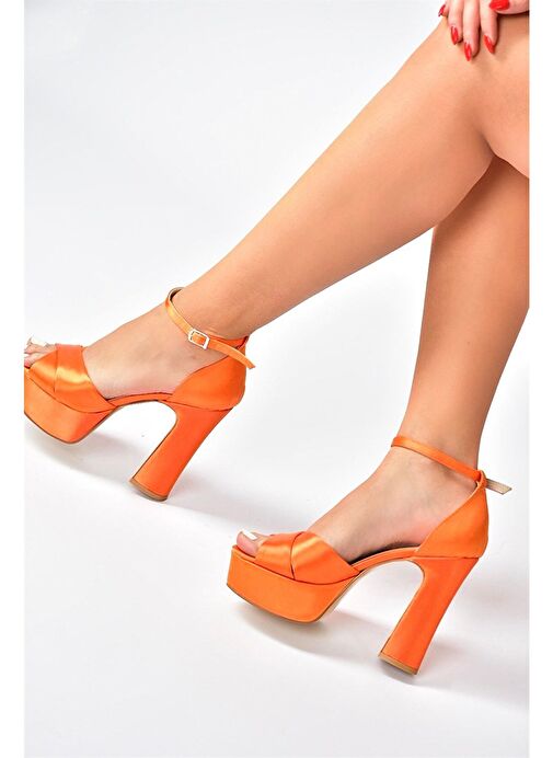 Turuncu Saten Kumaş Platform Topuklu Kadın Abiye Ayakkabı M348202504 - Görsel 6