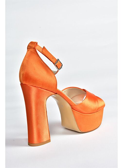 Turuncu Saten Kumaş Platform Topuklu Kadın Abiye Ayakkabı M348202504 - Görsel 7