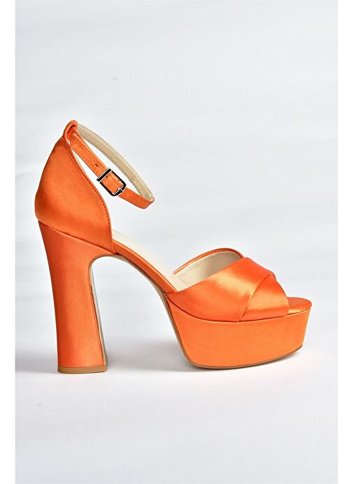 Turuncu Saten Kumaş Platform Topuklu Kadın Abiye Ayakkabı M348202504 - Görsel 8