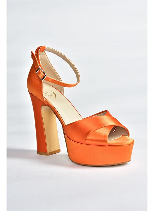 Turuncu Saten Kumaş Platform Topuklu Kadın Abiye Ayakkabı M348202504 - Görsel 9